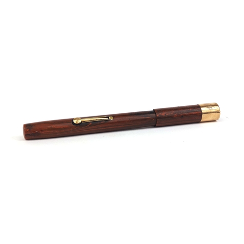 58 - Masonic interest Waterman's ideal brown ripple fountain pen, with 9ct gold and enamelled Masonic ban... 
