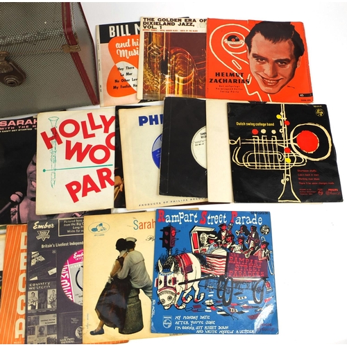 2304 - Collection of  45 RPM jazz records, housed in a carrying case