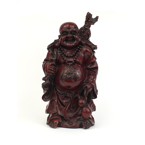 2172 - Large decorative polyresin Buddha holding a double gourd vessel, 47cm high