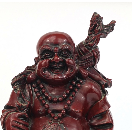 2172 - Large decorative polyresin Buddha holding a double gourd vessel, 47cm high