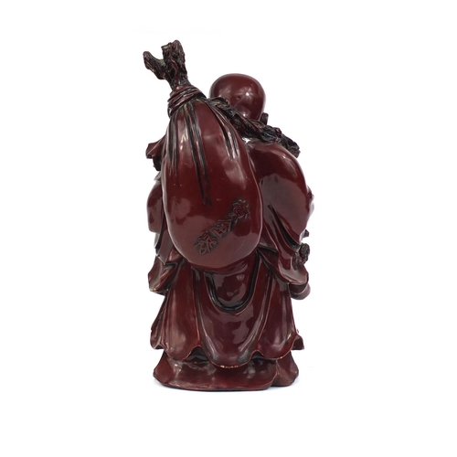 2172 - Large decorative polyresin Buddha holding a double gourd vessel, 47cm high