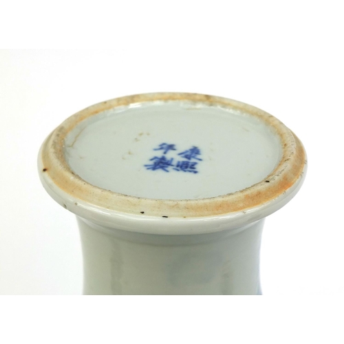 411 - Group of Chinese ceramics and wooden ware including a blue and white porcelain vase, hand painted wi... 