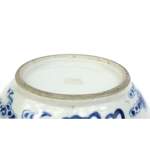 388 - Group of Chinese blue and white porcelain, including a vase with flared rim hand painted with Kylin ... 