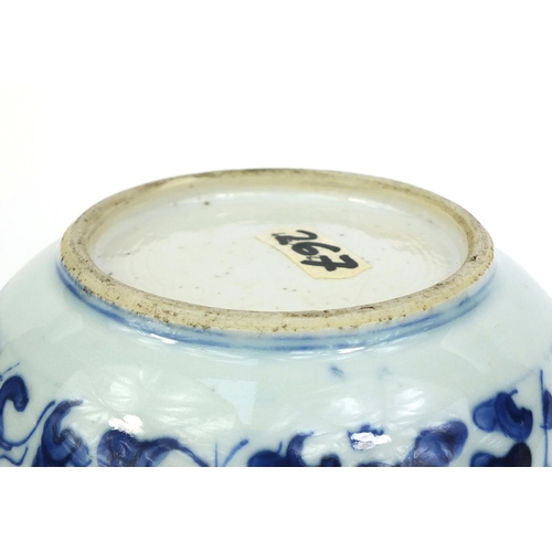 388 - Group of Chinese blue and white porcelain, including a vase with flared rim hand painted with Kylin ... 