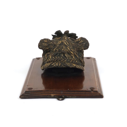 4 - Vienna cold painted bronze Yorkshire Terrier letter clip, wearing a bow, on a mahogany wall plauqe, ... 