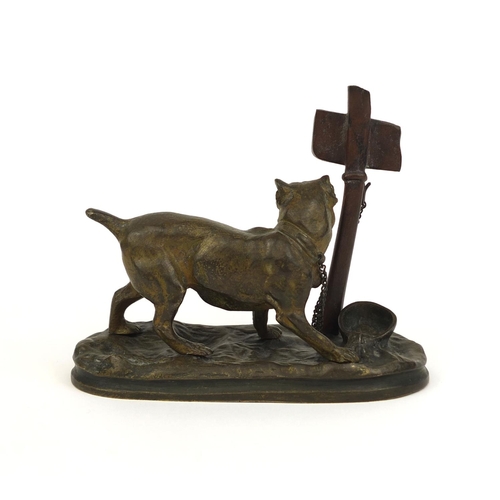 2 - Bronze study of a Mastiff chained to a post 'Parlez Au Portier', 12cm high