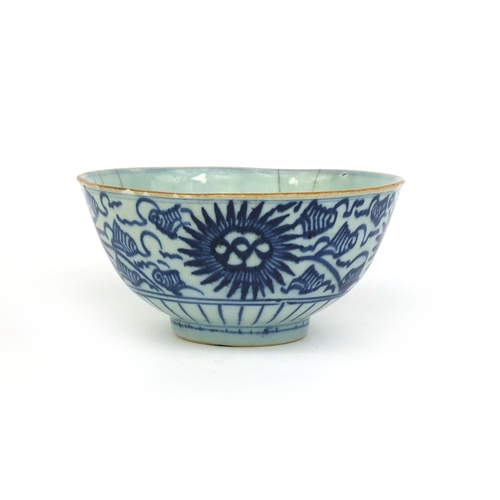 409 - Chinese porcelain bowl hand painted with stylised flowers, character mark to the base, 18cm in diame... 