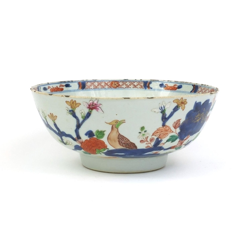 376 - Chinese porcelain punch bowl hand painted in the Imari palette with birds of Paradise, 27cm in diame... 