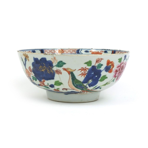 376 - Chinese porcelain punch bowl hand painted in the Imari palette with birds of Paradise, 27cm in diame... 