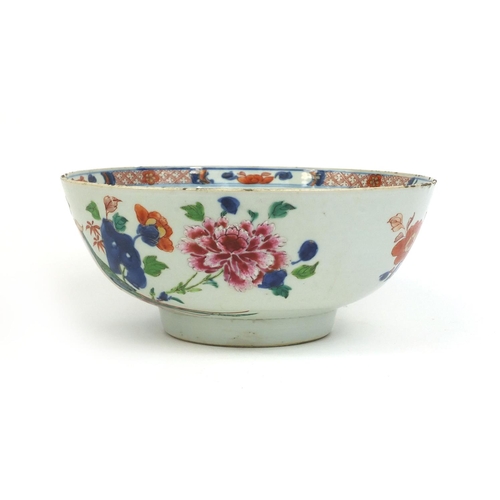 376 - Chinese porcelain punch bowl hand painted in the Imari palette with birds of Paradise, 27cm in diame... 