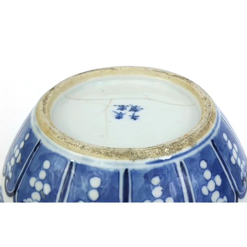 387 - Chinese blue and white porcelain jardinière, hand painted with kylin lions amongst clouds, four figu... 