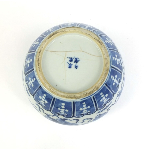 387 - Chinese blue and white porcelain jardinière, hand painted with kylin lions amongst clouds, four figu... 