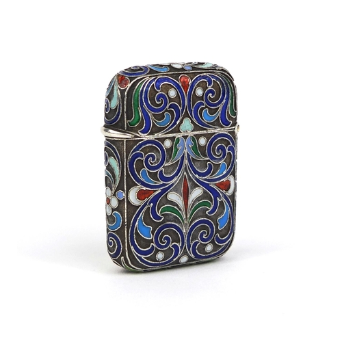 680 - Russian silver and enamelled vesta decorated with foliate scrolls, impressed marks to the inside rim... 