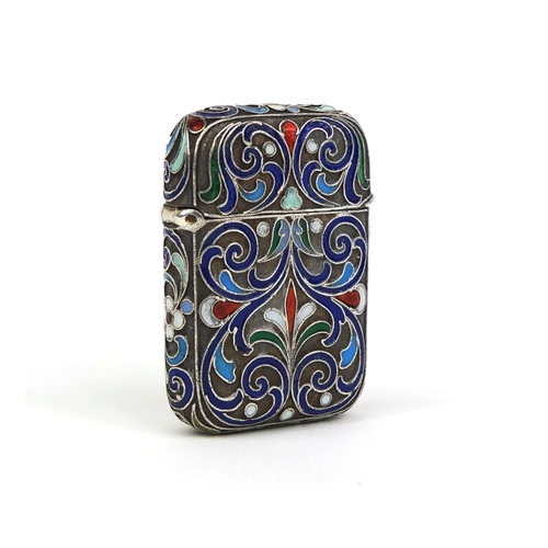 680 - Russian silver and enamelled vesta decorated with foliate scrolls, impressed marks to the inside rim... 