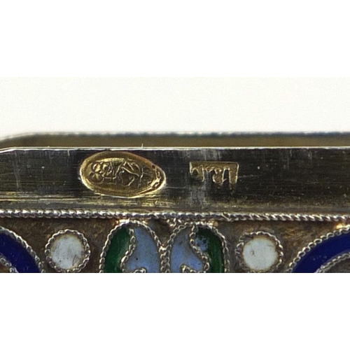 680 - Russian silver and enamelled vesta decorated with foliate scrolls, impressed marks to the inside rim... 