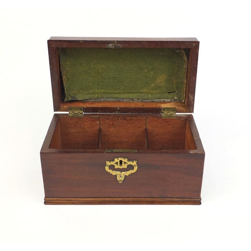 19 - Georgian mahogany three sectional box, with hinged lid and brass fittings, 14cm high x 24.5cm wide x... 