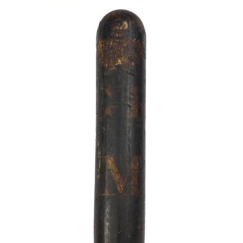 351 - Georgian wooden truncheon with gilt crown and inscribed GR M, 52cm long