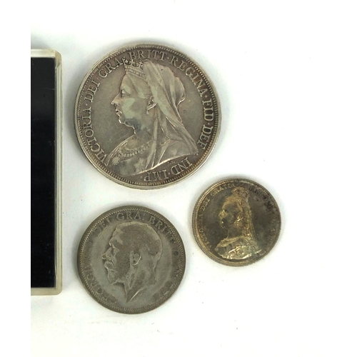 228 - Group of 18th century and later British and American coinage including a 1746 six pence, 1897 crown ... 