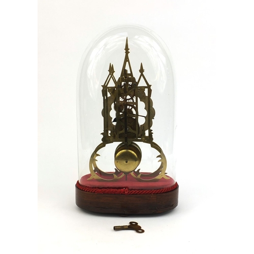 738 - Victorian Gothic style brass Skelton clock, with silvered chapter ring and single fusee movement, mo... 