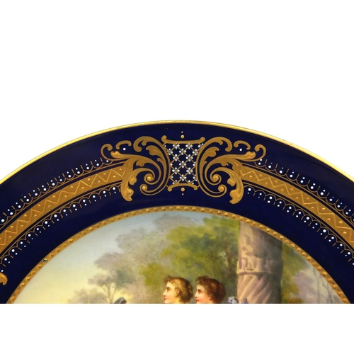 555 - 19th century Vienna porcelain cabinet plate hand painted with three maidens, the musician, the artis... 