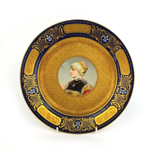 556 - 19th century Vienna porcelain cabinet plate hand painted with a maidens head within foliate and gilt... 