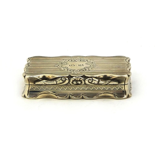 671 - Victorian silver snuff box with engine turned decoration, G.U Birmingham 1858, 7cm long, approximate... 