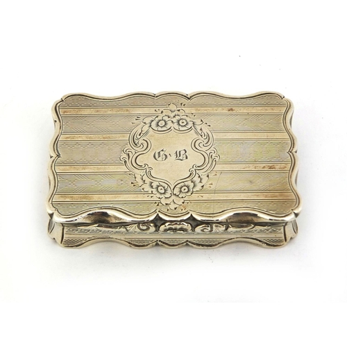 671 - Victorian silver snuff box with engine turned decoration, G.U Birmingham 1858, 7cm long, approximate... 