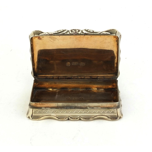 671 - Victorian silver snuff box with engine turned decoration, G.U Birmingham 1858, 7cm long, approximate... 