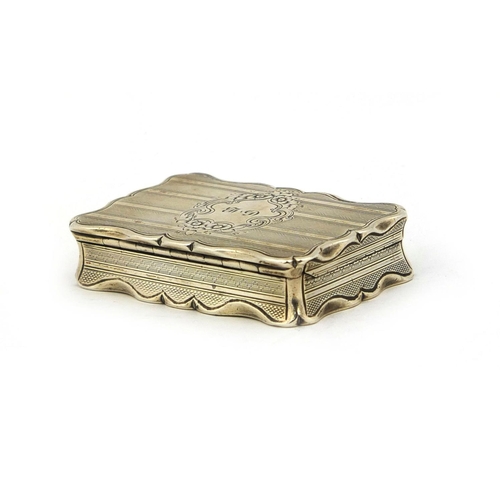 671 - Victorian silver snuff box with engine turned decoration, G.U Birmingham 1858, 7cm long, approximate... 