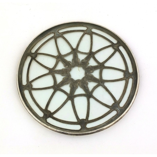 713 - Circular silver mounted glass coaster, D & B Birmingham 1929, 15.5cm in diameter