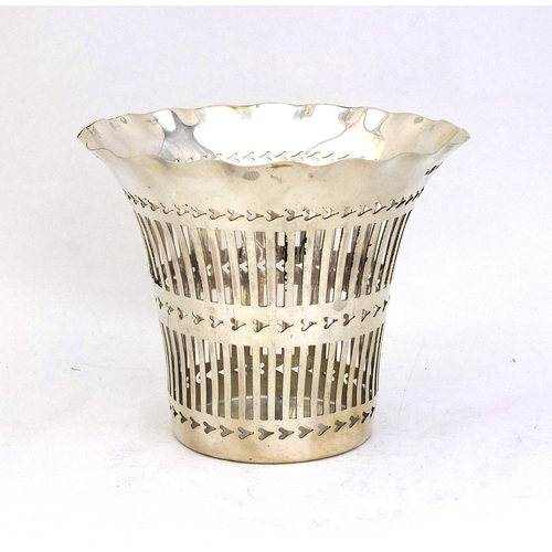 703 - Cylindrical silver basket with pierced decoration, MF London 1902, 10.5cm high. approximate weight 1... 