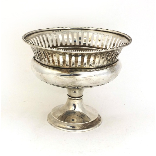 673 - Silver pedestal bonbon dish with pierced decoration, W.N Birmingham 1907, 13cm high, approximate wei... 