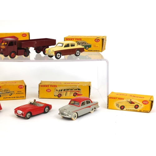 246 - Group of five boxed Dinky toys including 421 British Railways electric articulated lorry and a 250 S... 