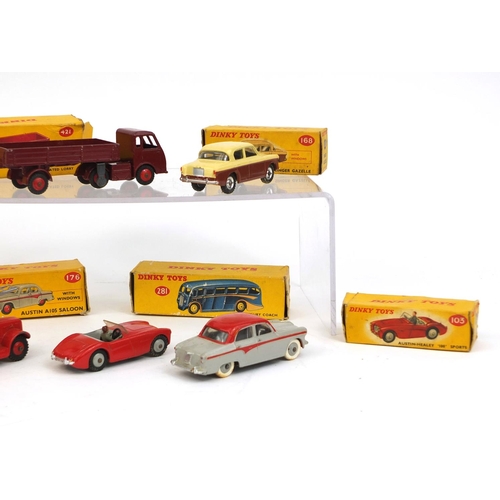 246 - Group of five boxed Dinky toys including 421 British Railways electric articulated lorry and a 250 S... 