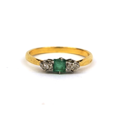 831 - 18ct gold emerald and diamond ring, size N, approximate weight 2.1g