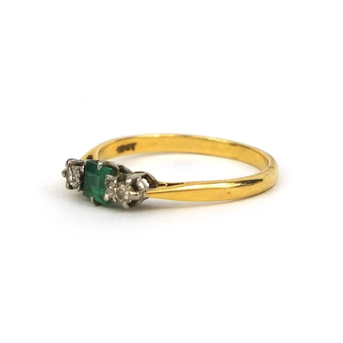 831 - 18ct gold emerald and diamond ring, size N, approximate weight 2.1g