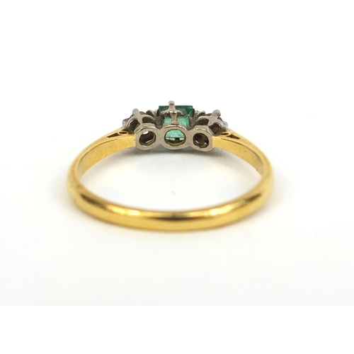 831 - 18ct gold emerald and diamond ring, size N, approximate weight 2.1g