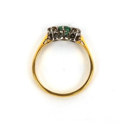 831 - 18ct gold emerald and diamond ring, size N, approximate weight 2.1g