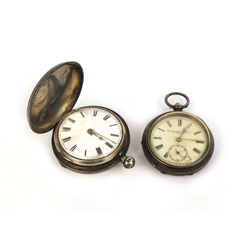 875 - Gentleman's silver Full Hunter fusee pocket watch together with a Henry Davis silver open face pocke... 