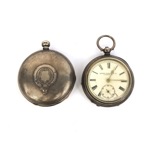 875 - Gentleman's silver Full Hunter fusee pocket watch together with a Henry Davis silver open face pocke... 