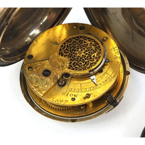 875 - Gentleman's silver Full Hunter fusee pocket watch together with a Henry Davis silver open face pocke... 