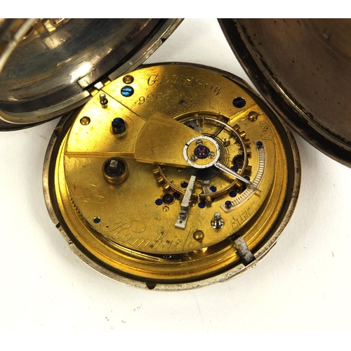 874 - Gentleman's silver L.Rombach Full Hunter pocket watch with fusee movement, No.9265 to the movement. ... 