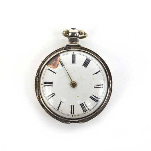 873 - Georgian silver gentleman's open face Full hunter pocket watch with fusee movement, hallmarked Londo... 