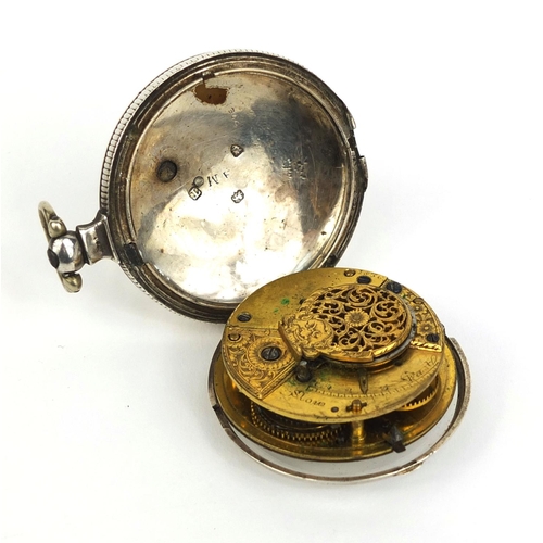 873 - Georgian silver gentleman's open face Full hunter pocket watch with fusee movement, hallmarked Londo... 