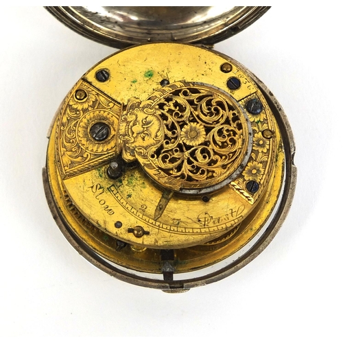 873 - Georgian silver gentleman's open face Full hunter pocket watch with fusee movement, hallmarked Londo... 