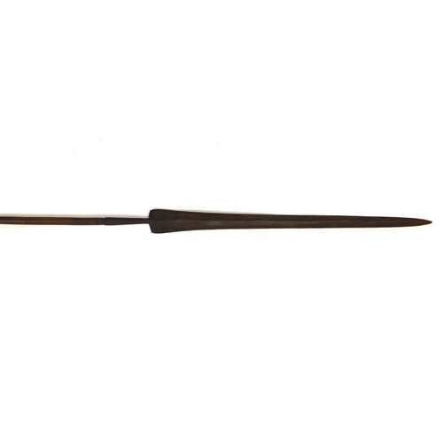 503 - Tribal interest wooden and metal double ended spear, 175cm long