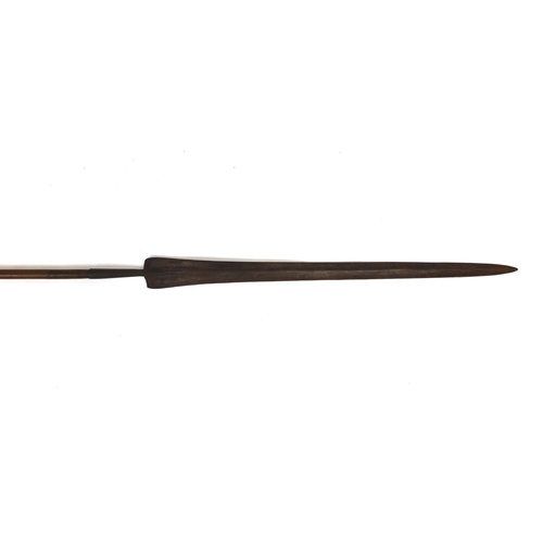 503 - Tribal interest wooden and metal double ended spear, 175cm long