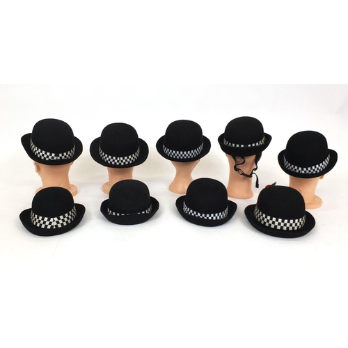 337 - Group of nine vintage police bowler hats including a Ministry of Defence Police, Swansea Borough Suf... 