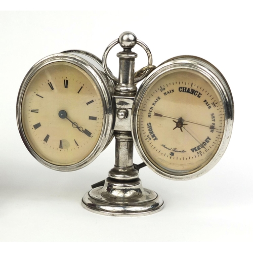 749 - Chrome desk clock and barometer, together with a leather cased Sir John Bennett of London Art Deco t... 