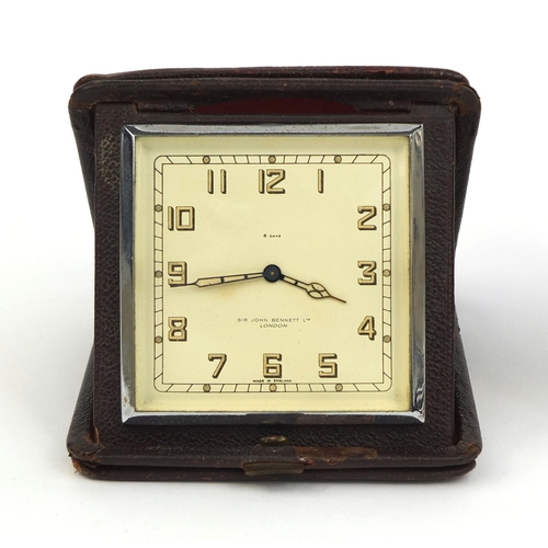 749 - Chrome desk clock and barometer, together with a leather cased Sir John Bennett of London Art Deco t... 